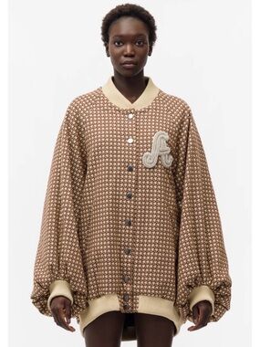 AREA ‘A' Houndstooth Varsity Jacket in Beige Multi M/L NWT! $1,795